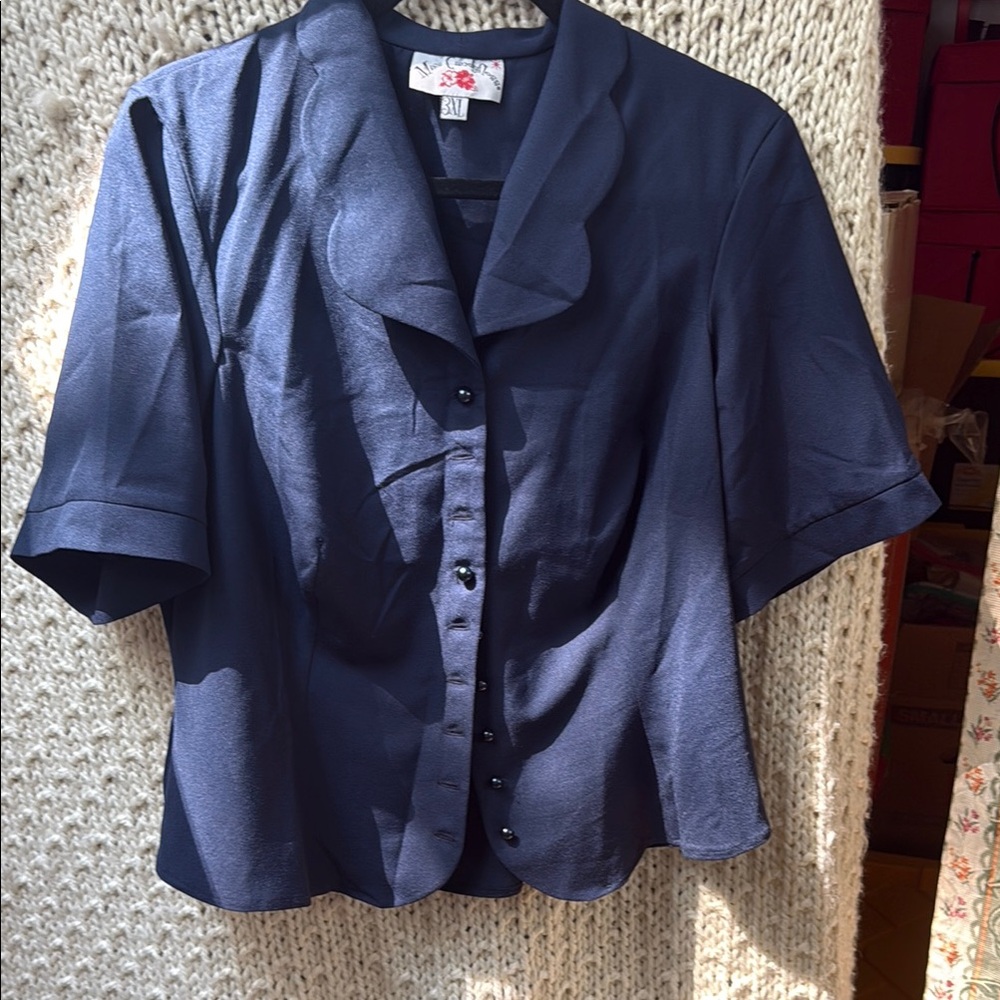 Miss Candyfloss 3X Blue Short Sleeve Button Down Shirt